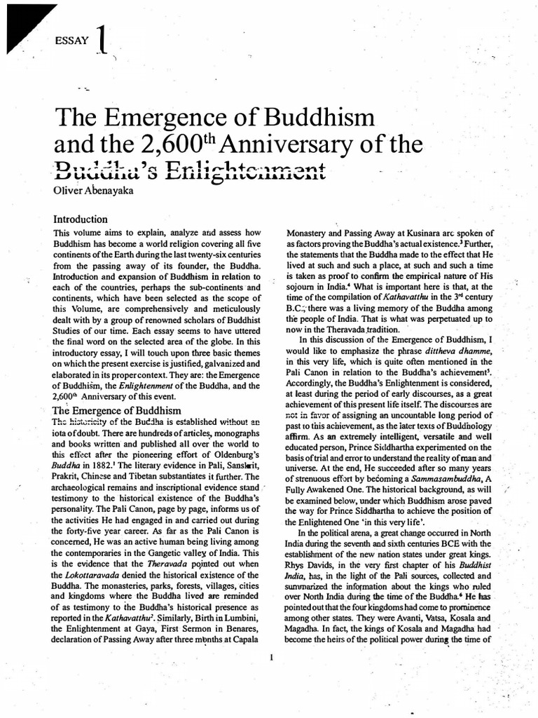 Abenayaka Oliver The Emergence Of Buddhism And The 2 600th Anniversary Of The Buddha S Enlightenment Pdf Gautama Buddha Noble Eightfold Path