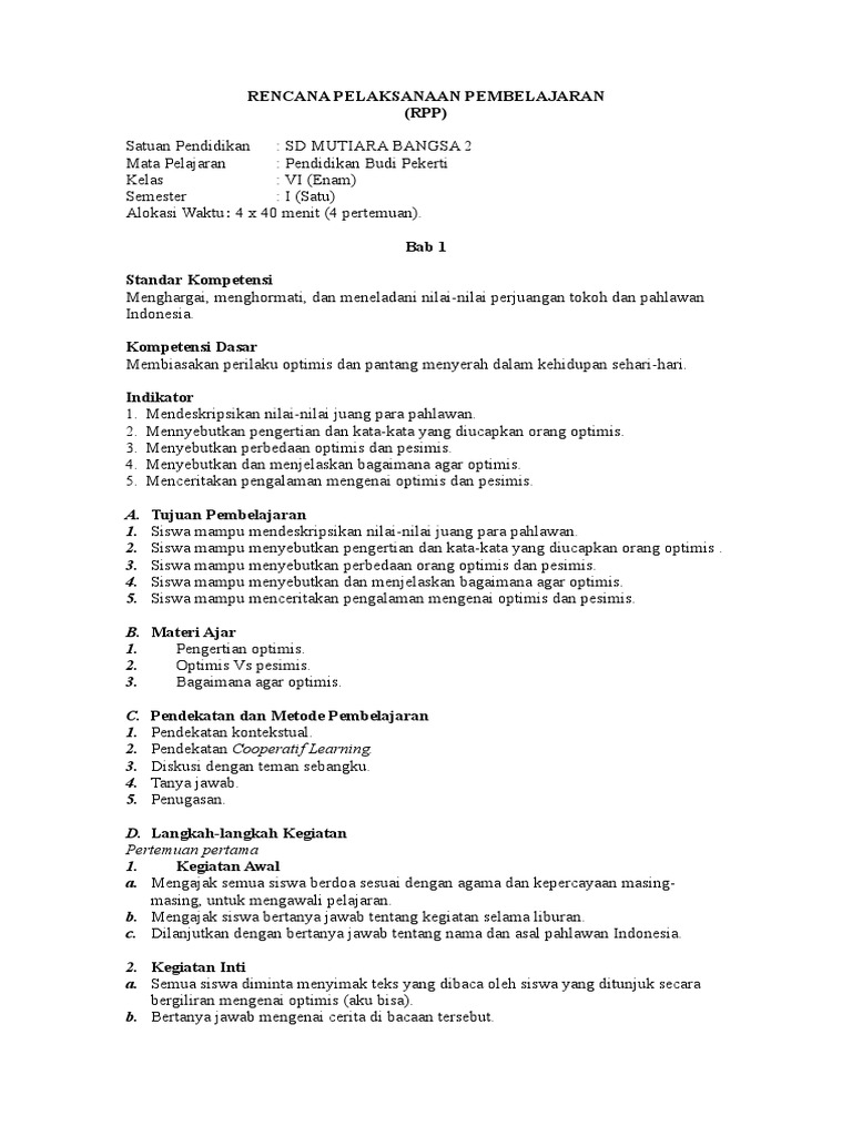 Rpp Budi Pekerti Smt 1n2 16 17 Doc