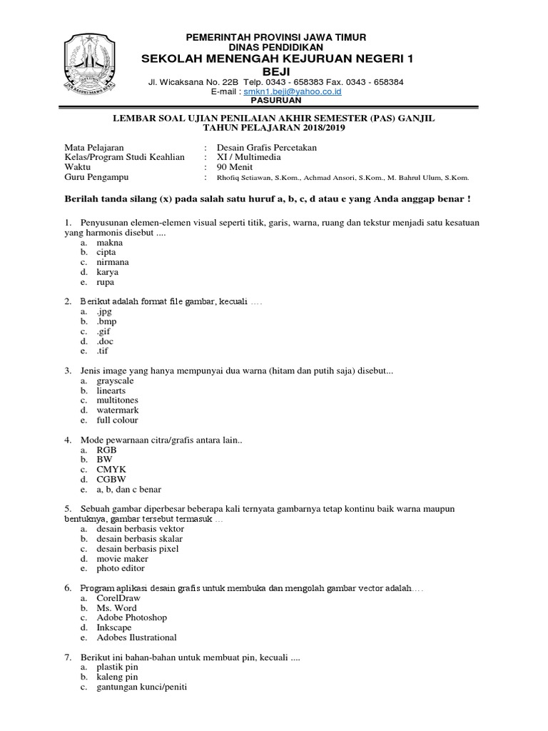 Rfq Soal  Pas Kelas Xi Desain  Grafis  Percetakan  Mm 