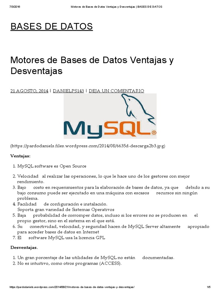 Ventajas y Desventajas de MySQL | PDF | Biblioteca (informática ...
