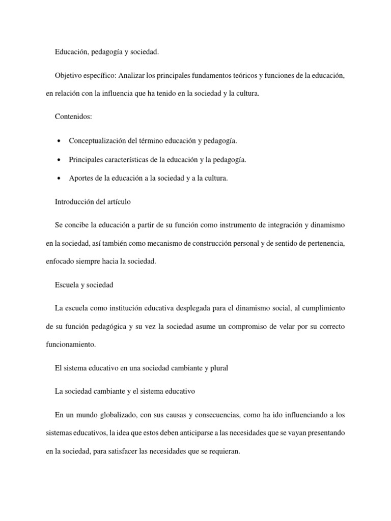 Fundamentos de Educación y Sociedad | PDF | Plan de estudios ...