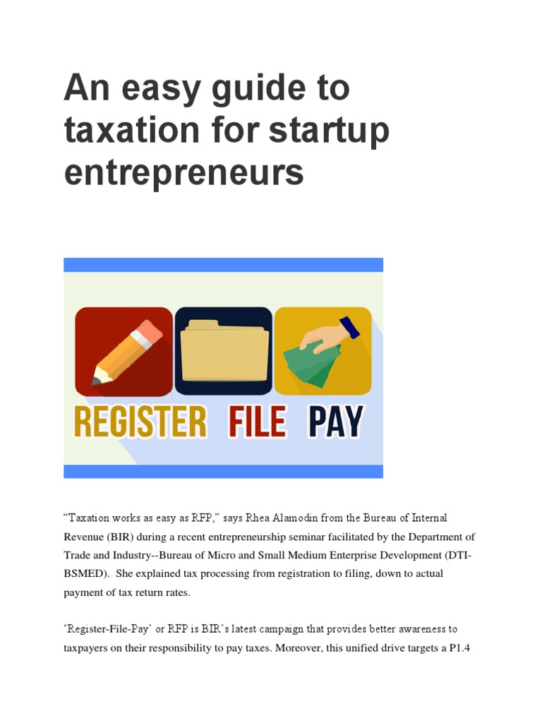An Easy Guide To Taxation For Startup Entrepreneurs Pdf Income Tax
