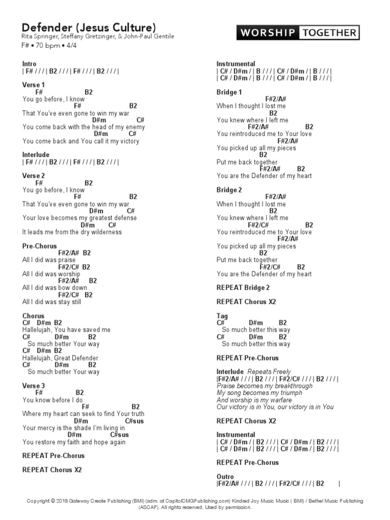 Defender Jesus Culture F CC | PDF | Song Structure | Elements Of Music