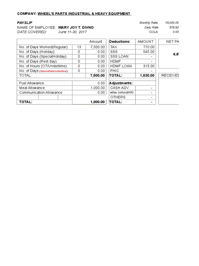 Mary Joy's Payslips from JDF Heavy Equipment Parts Center PDF