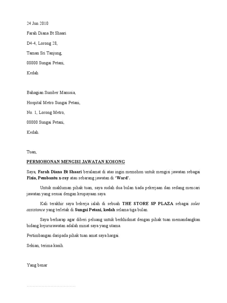 Surat Mohon Jawatan Pdf