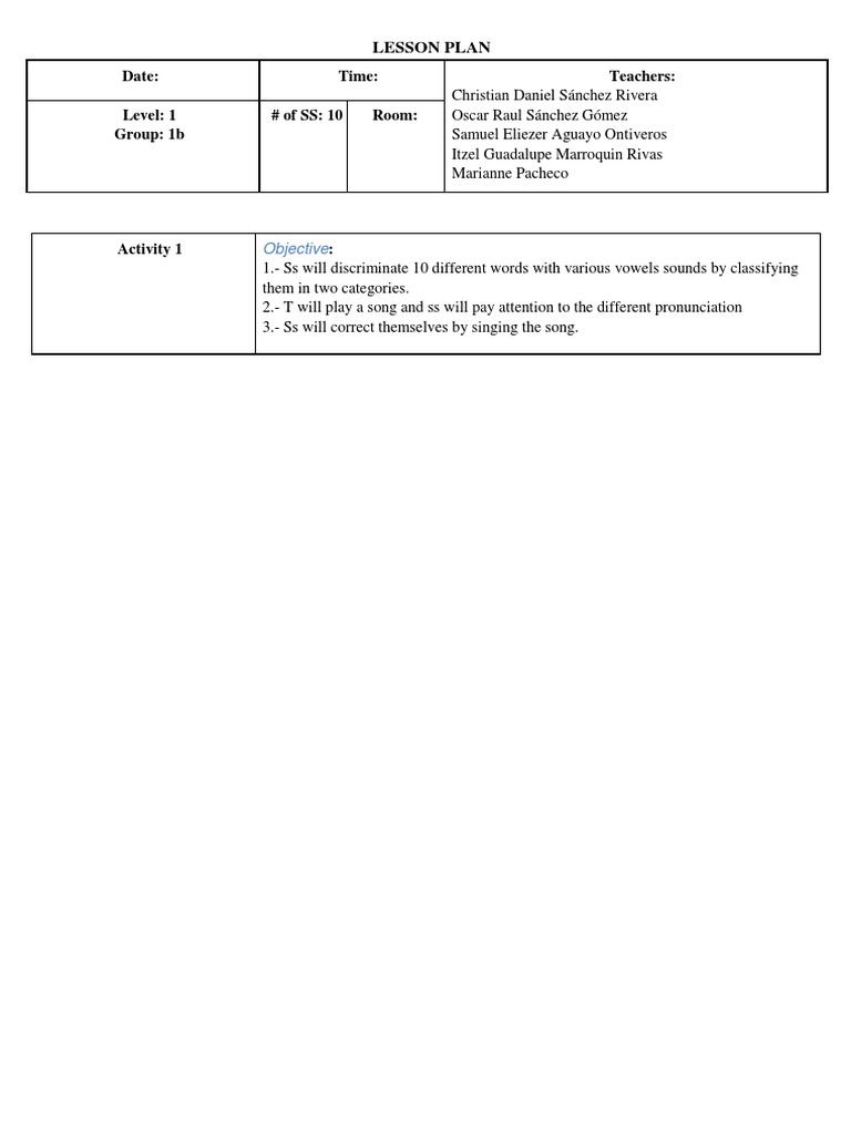 Lesson Plan for Vowel Sound Discrimination | PDF