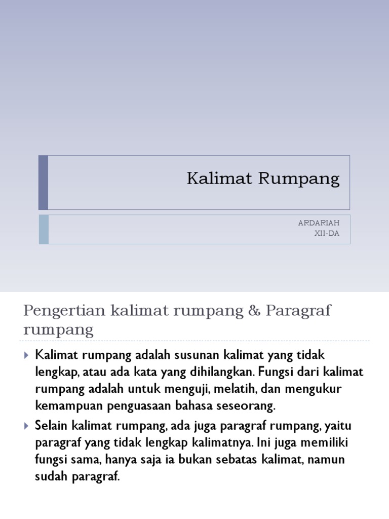 Kalimat Rumpang Ardariah Xii Da