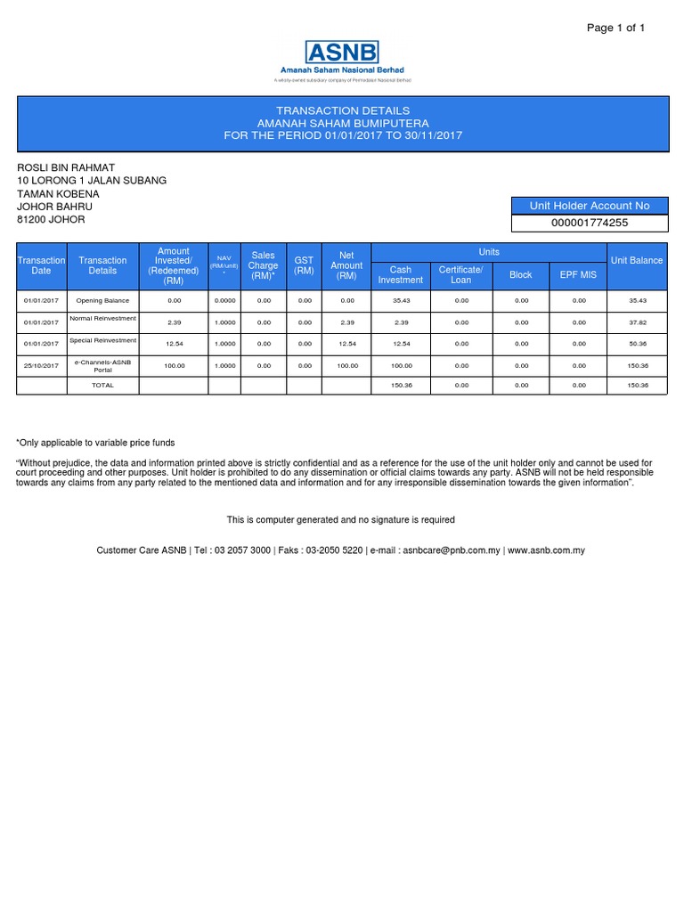 ASB Transaction Summary 2017 | PDF | Financial Services | Service ...