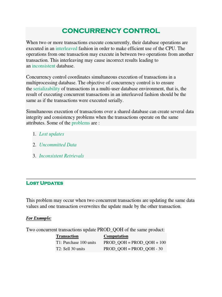 Concurrency Control in Databases | PDF | Database Transaction | Databases