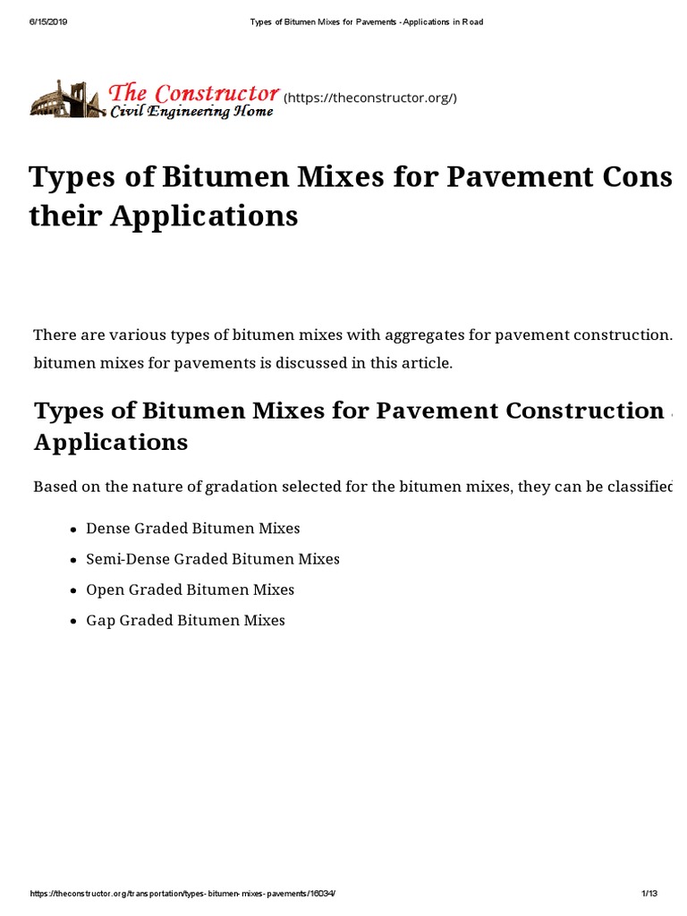 Types of Bitumen Mixes for Pavements | PDF | Road Surface | Asphalt
