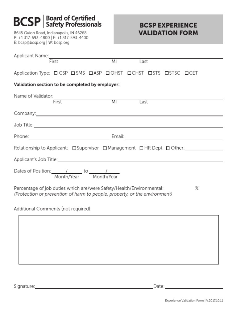 BCSP Experience Validation Form | PDF | Government | Justice