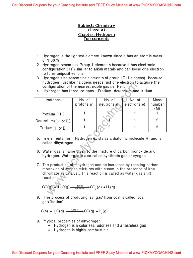 Key Concepts of Hydrogen in Chemistry | PDF | Hydride | Hydrogen