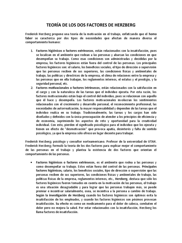 TEORÍA DE LOS DOS FACTORES DE HERZBERG