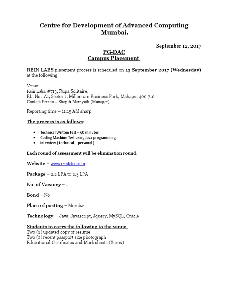 REIN LABS Campus Placement Details | PDF | Computer Programming | Java ...