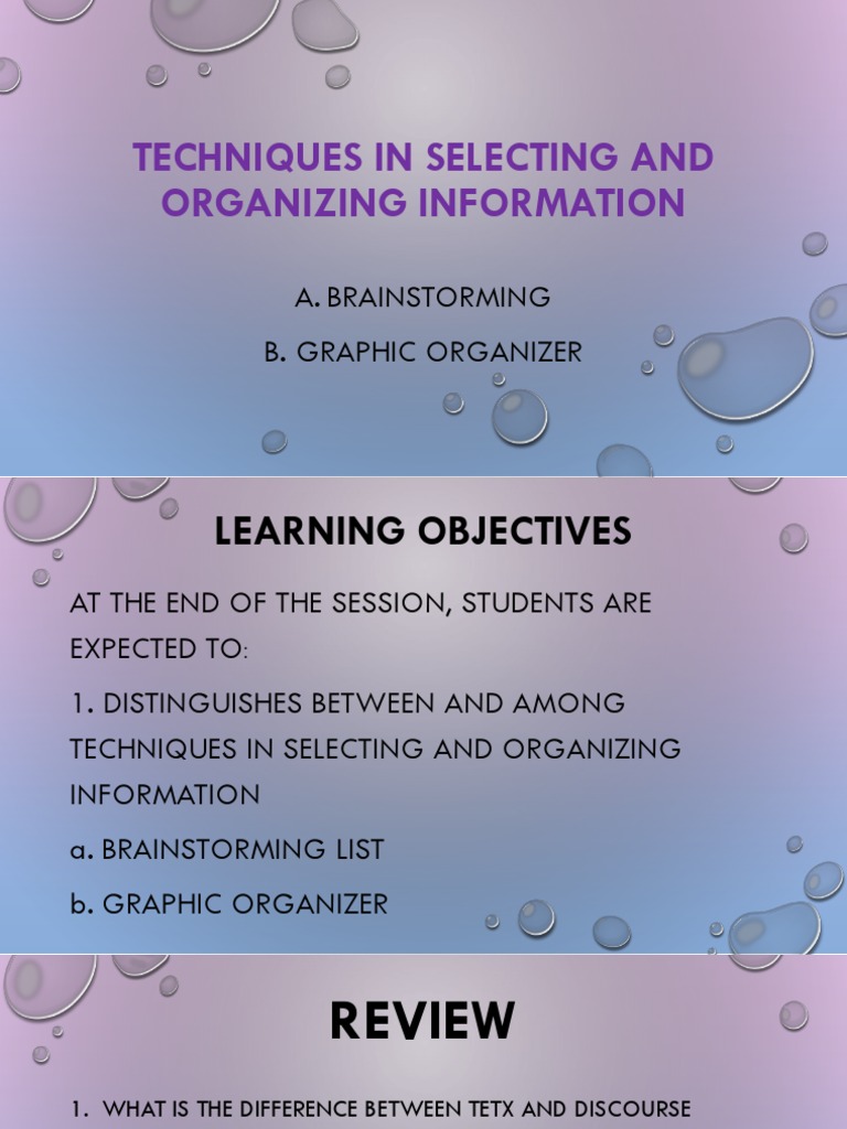 Techniques for Organizing Information | PDF | Brainstorming ...