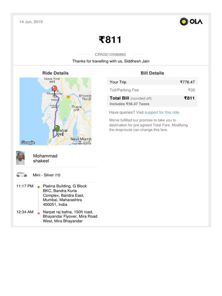 ola travel bill