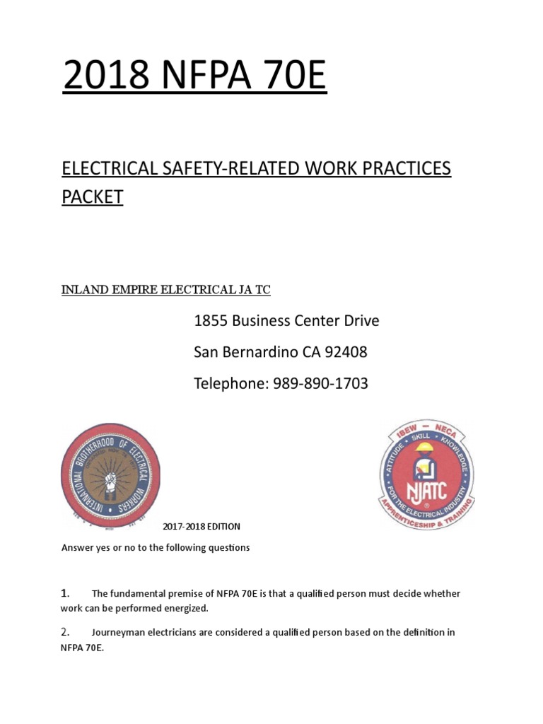 70E NFPA 2018 Handout PDF Electric Power
