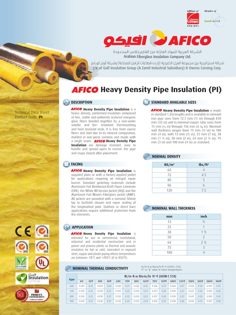 Afico Pipe Insulaion PDF Thermal Insulation Fiberglass