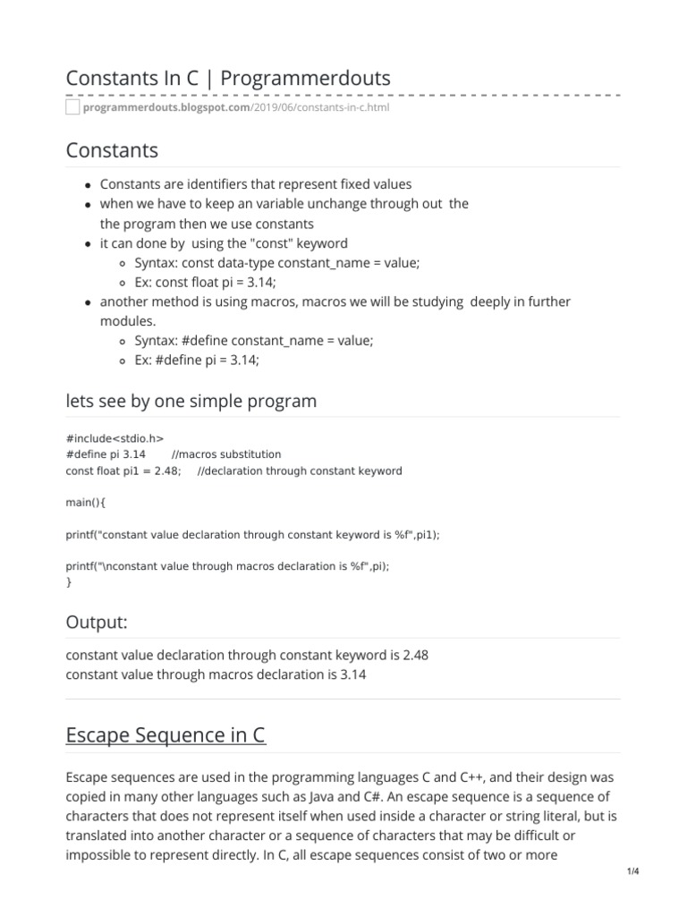 Constants in C | PDF | C (Programming Language) | Notation