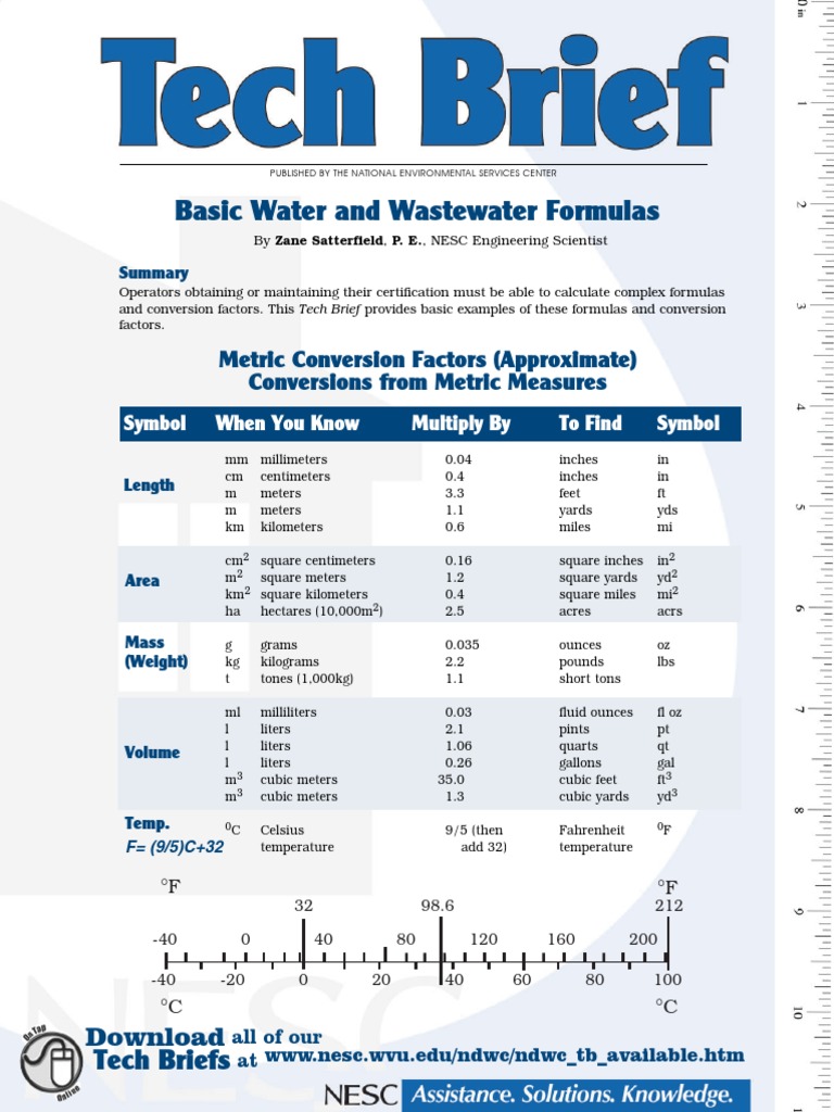 Basic Water and Wastewater Formula PDF | PDF | Ounce | Volume