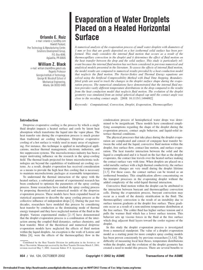 Evaporation of Water Droplets Placed On A Heated Horizontal Surface ...