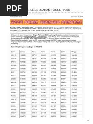 Data Keluaran Hk 6d 2020 Terlengkap