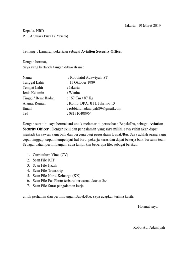 Download 77+ Contoh Surat Surat Lamaran Kerja Security Gratis Terbaru