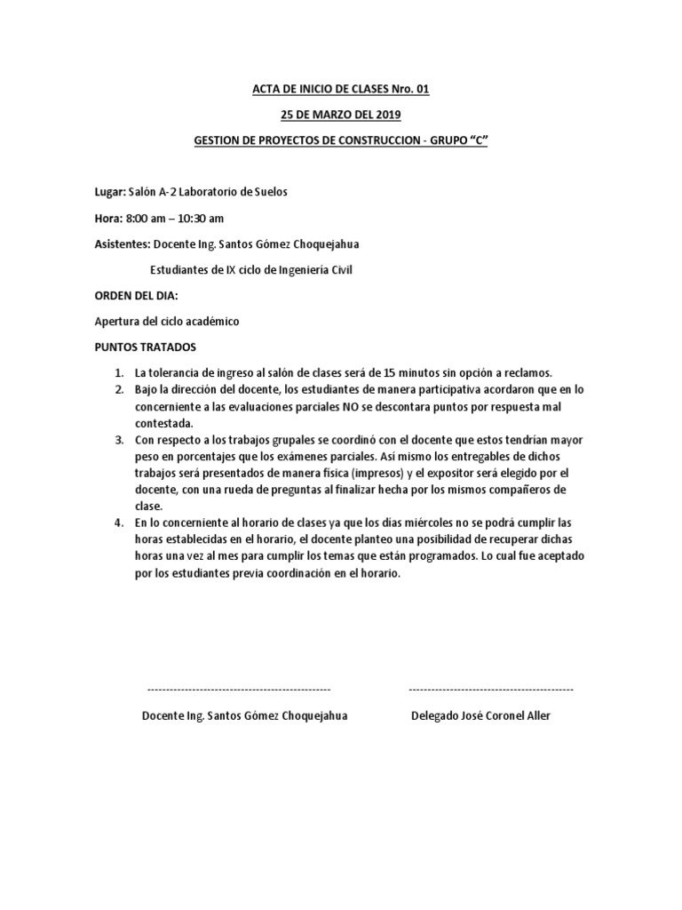 Acta De Inicio De Clases