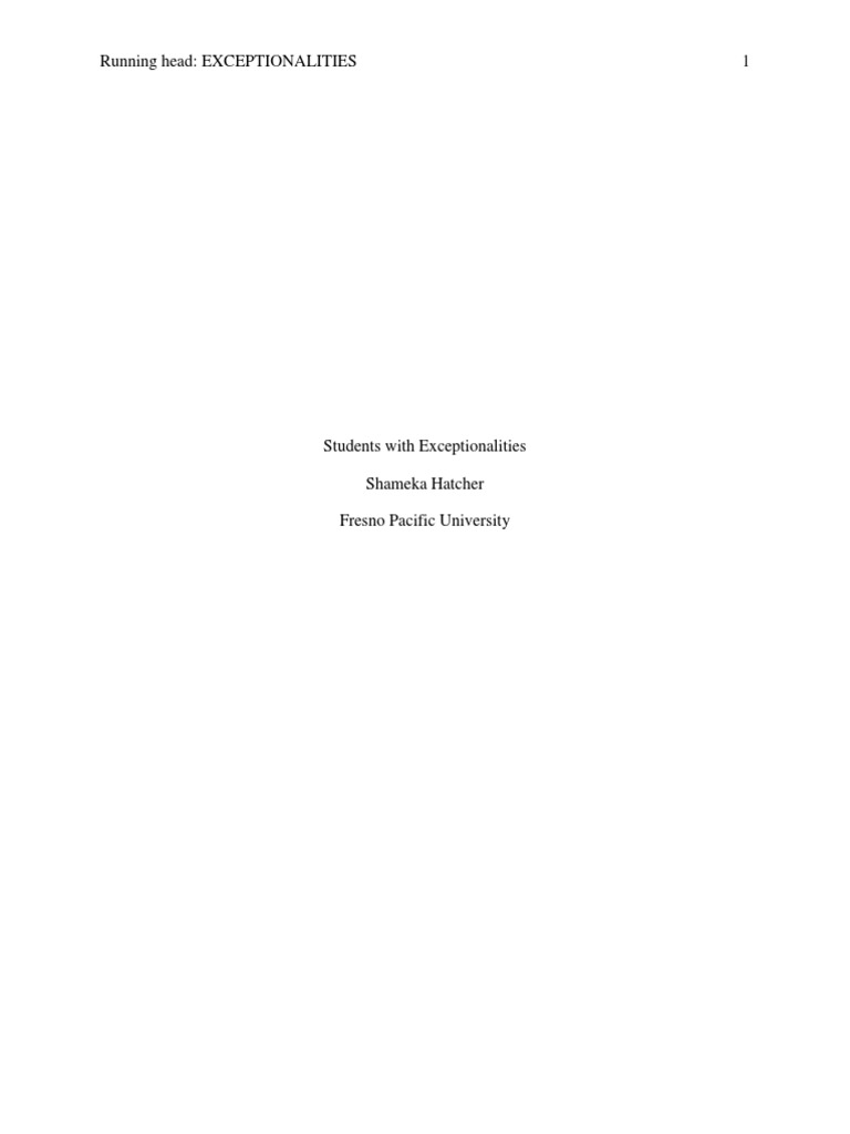 Running Head: EXCEPTIONALITIES | PDF | Classroom | Teachers