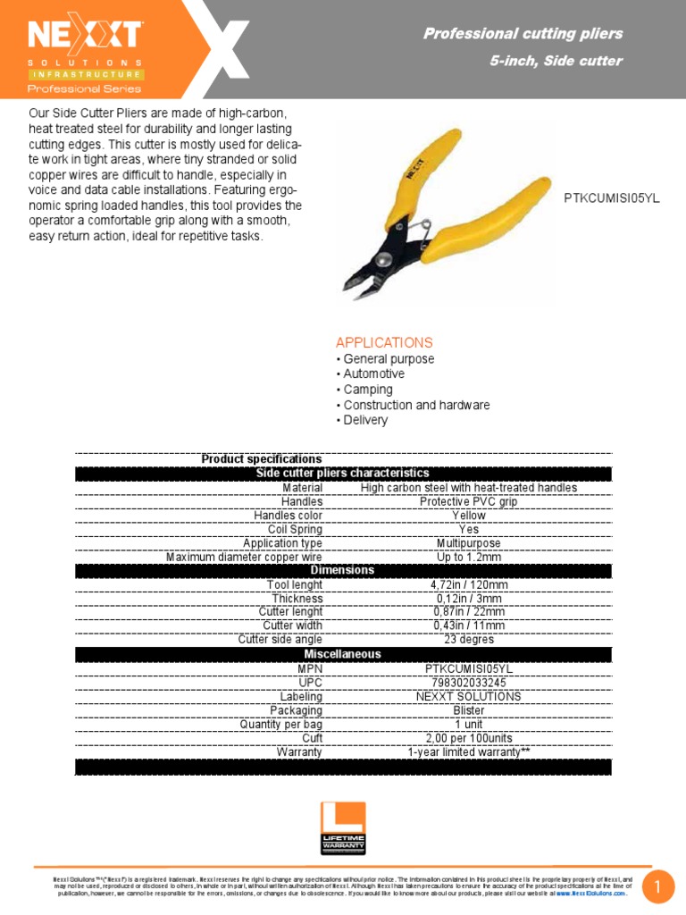 Professional Cutting Pliers: 5-Inch, Side Cutter | PDF | Manufactured ...