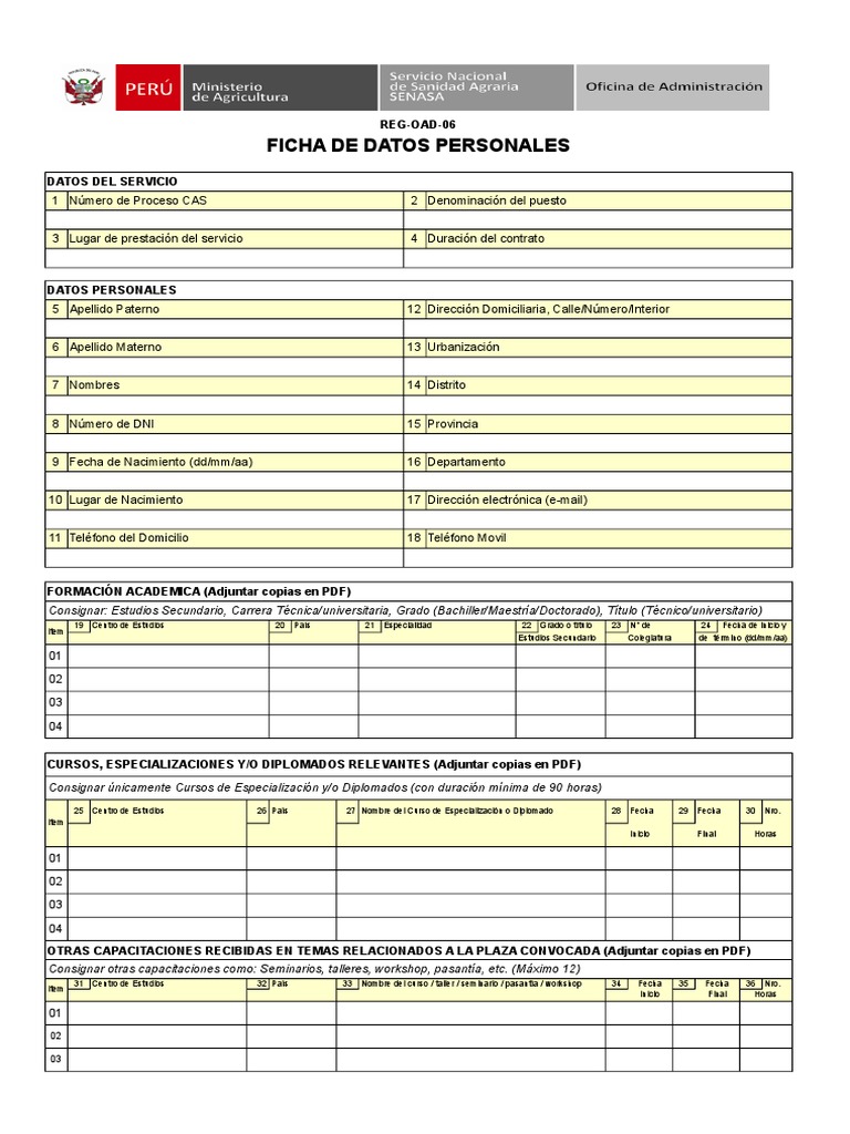 Ficha De Datos Personales Formato Reg Oad 06 2019 Pdf Licenciatura