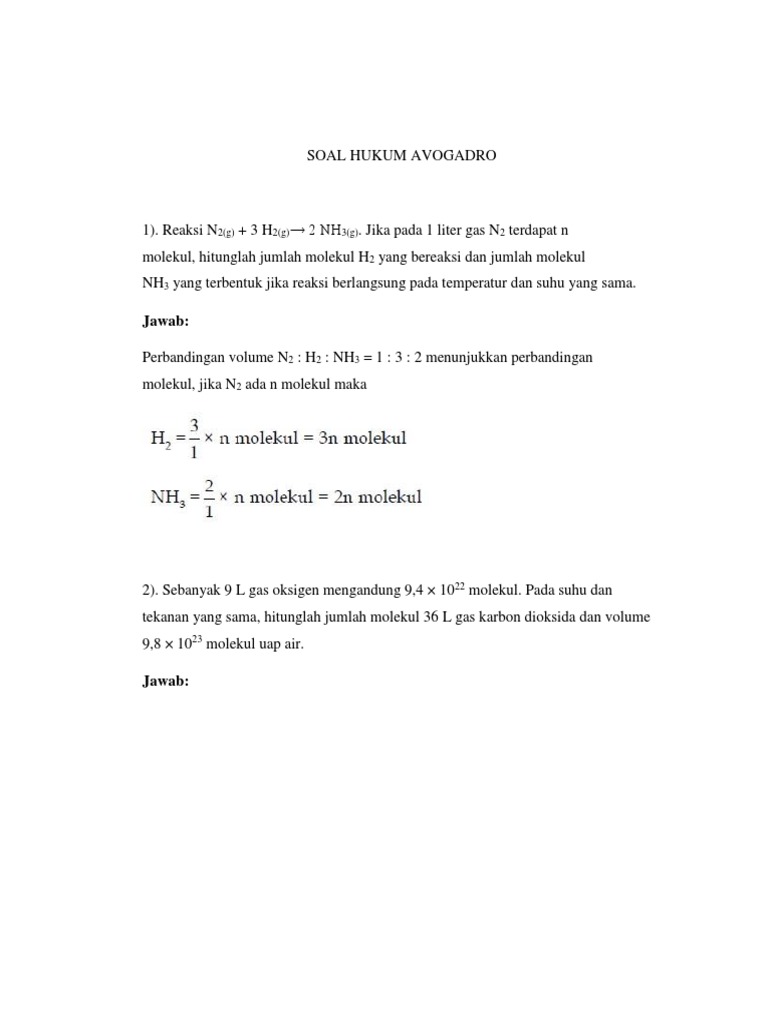 13 Soal Hukum Avogadro