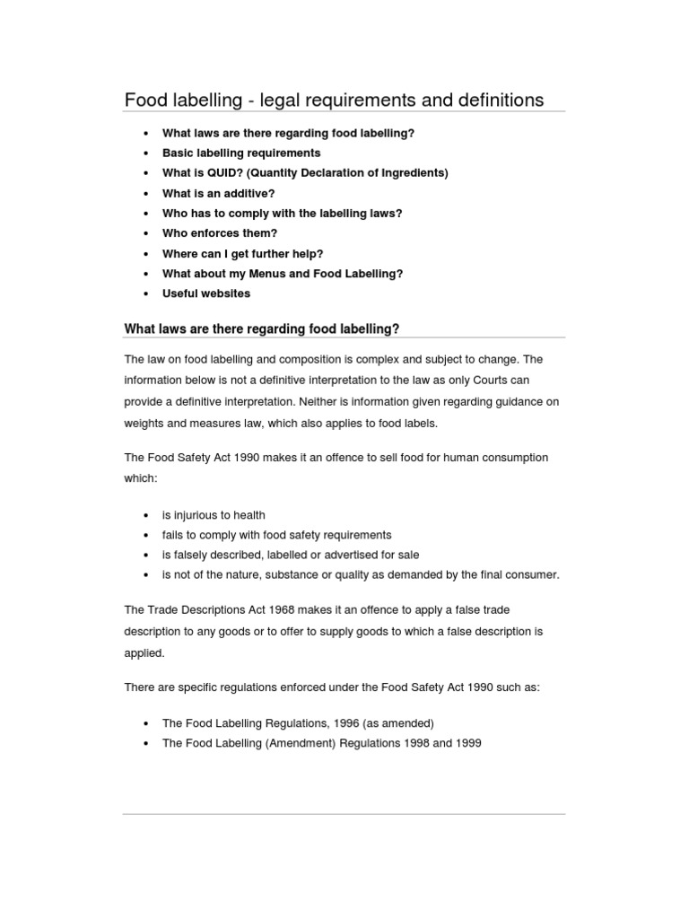 Food Labelling Legal Requirements | PDF | Shelf Life | Food Safety