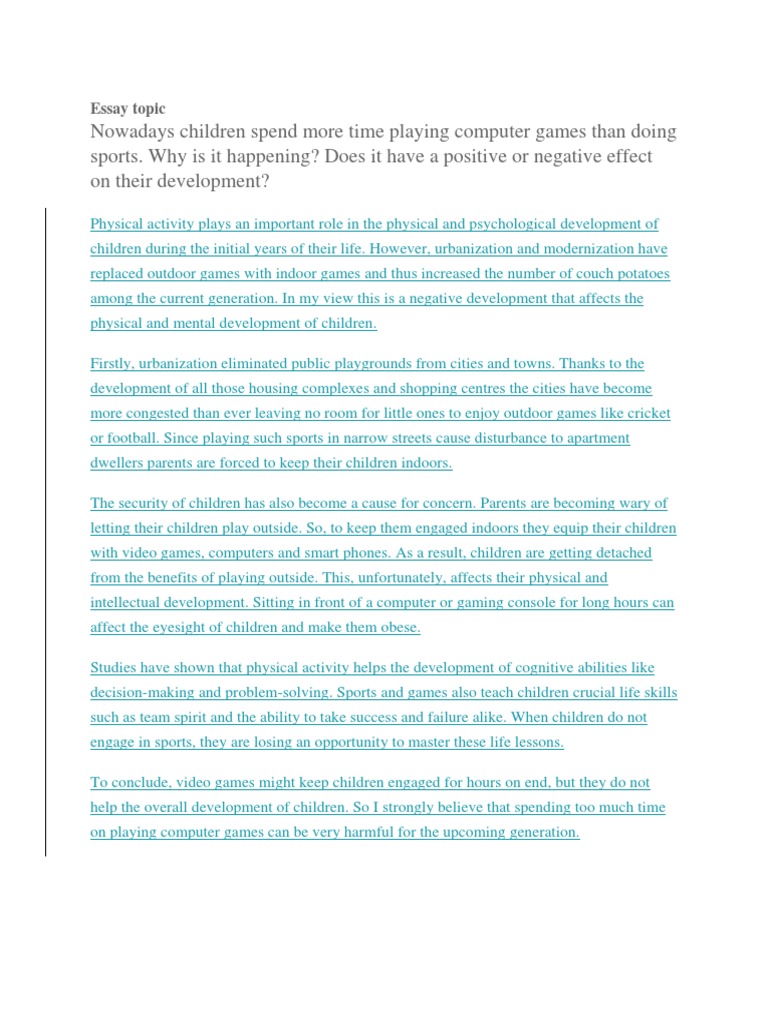 Nowadays Children Spend More Time Playing Computer Games IELTS Essay PDF