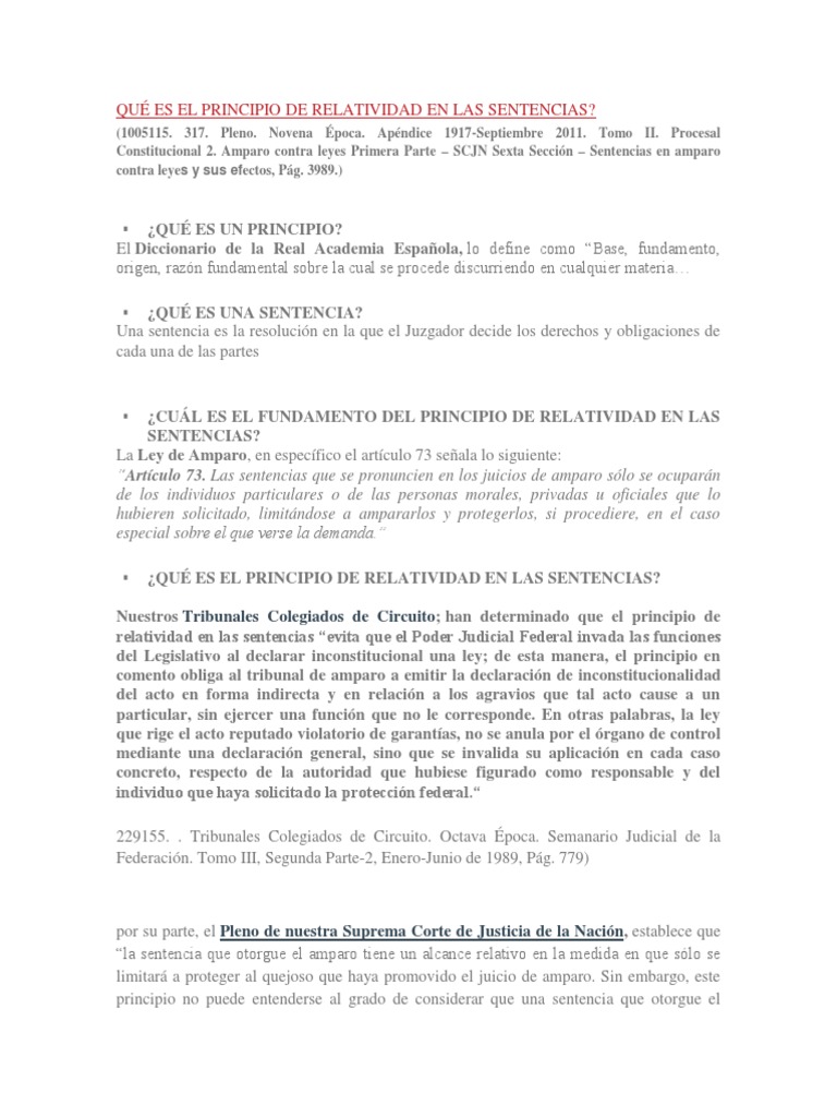 Principio de Relatividad en Sentencias de Amparo | PDF | Sentencia (ley ...