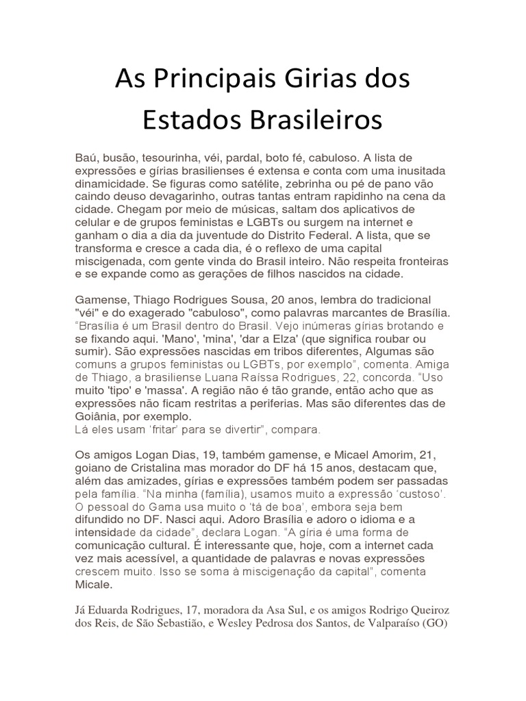 Expressões e gírias curiosas de vários Estados Brasileiros – Tradutores e  Intérpretes São Paulo 20 anos de experiência, os melhores. 100%  confiabilidade on-line presencial