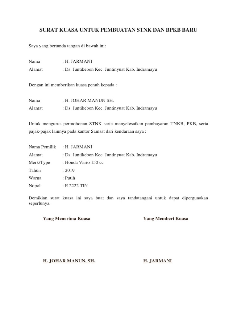 15 Contoh Surat Kuasa Untuk Mengurus Stnk Kumpulan Co vrogue.co