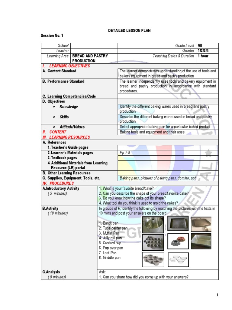 Baking Tools and Equipment Lesson Plan | PDF | Fahrenheit | Celsius