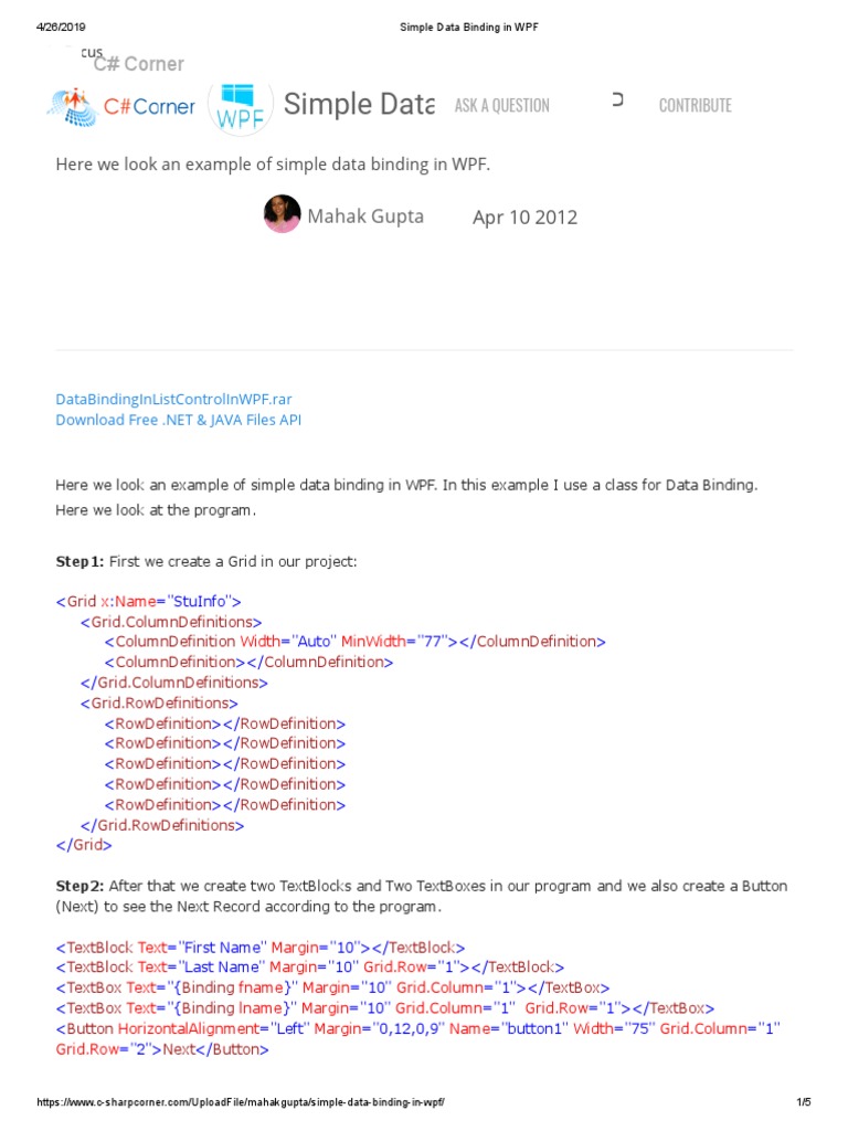 Simple Data Binding in WPF | PDF | Windows Presentation Foundation ...