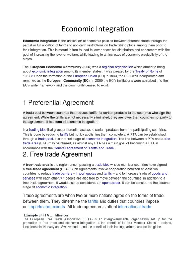 Understanding Economic Integration Types | PDF | European Integration ...