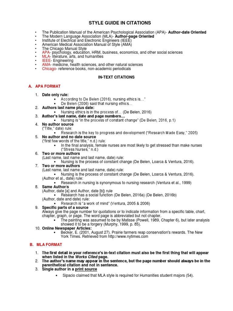 Guide In Citations Pdf Citation Written Communication