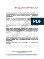 2015 06 12 Declaración Apoyo a Transantiago. Sindicato Metro Unificado