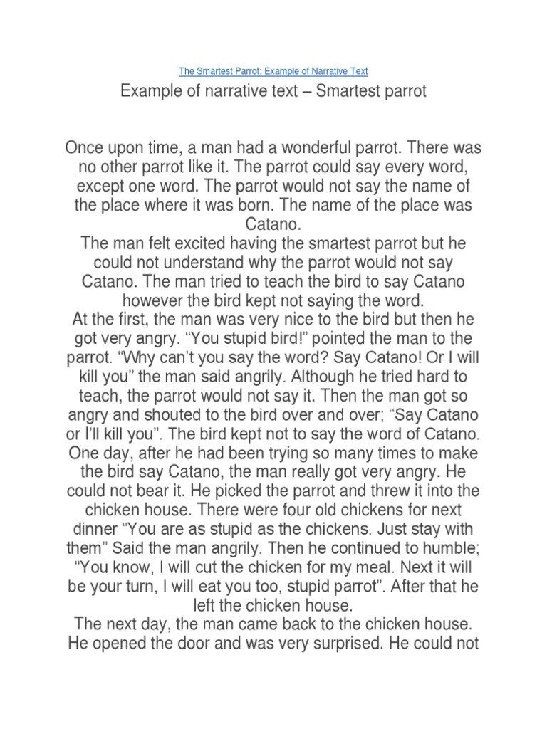 The Smartest Parrot: Example of Narrative Text | PDF