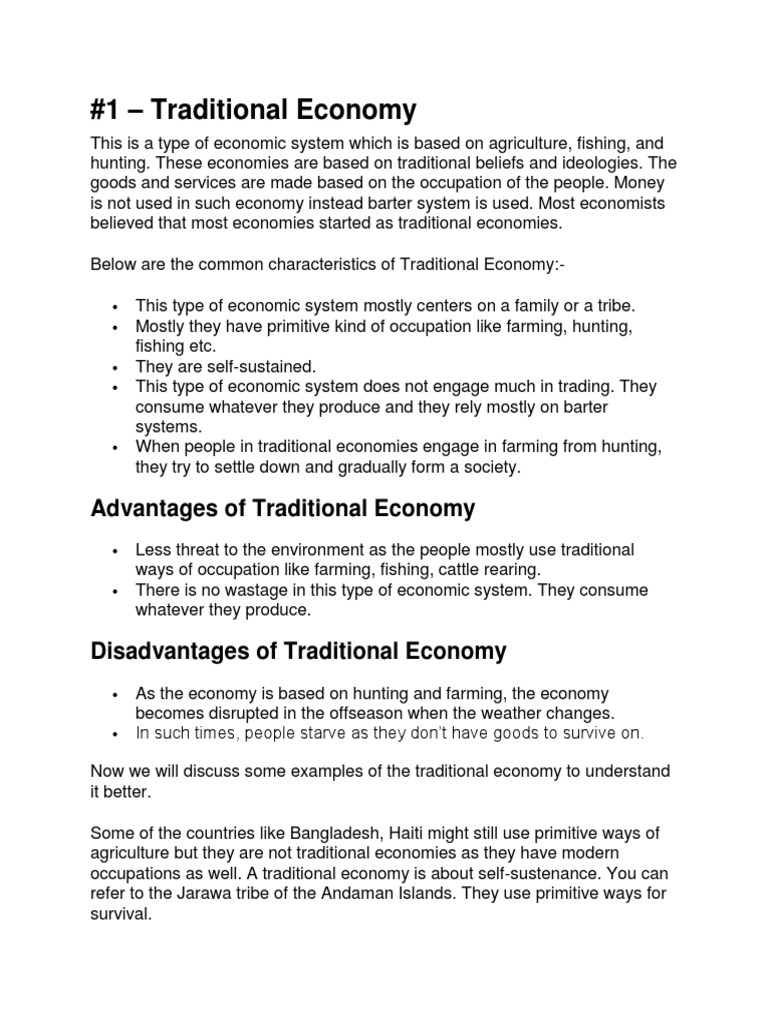 traditional economy advantages and disadvantages