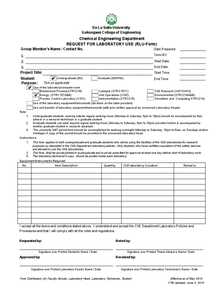 Laboratory Use Approval Form | PDF | Technology & Engineering