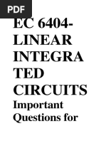 EC 6404-Linear Integra TED Circuits: Important Questions For