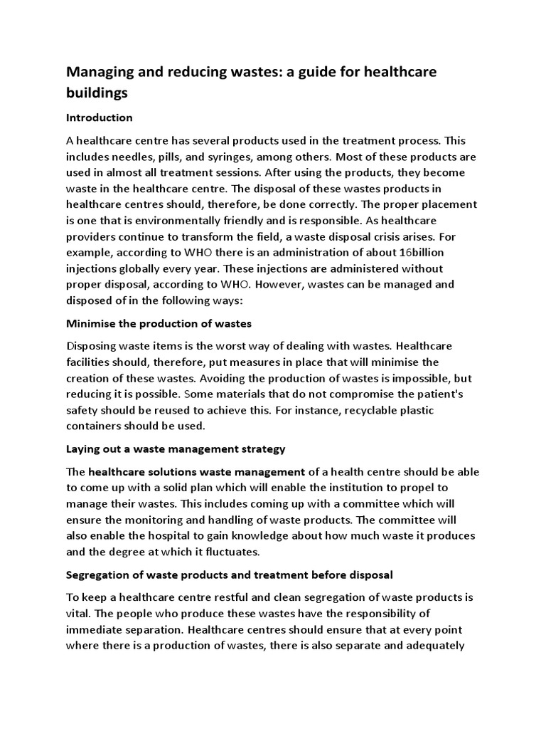 Managing and Reducing Wastes A Guide For Healthcare Buildings PDF