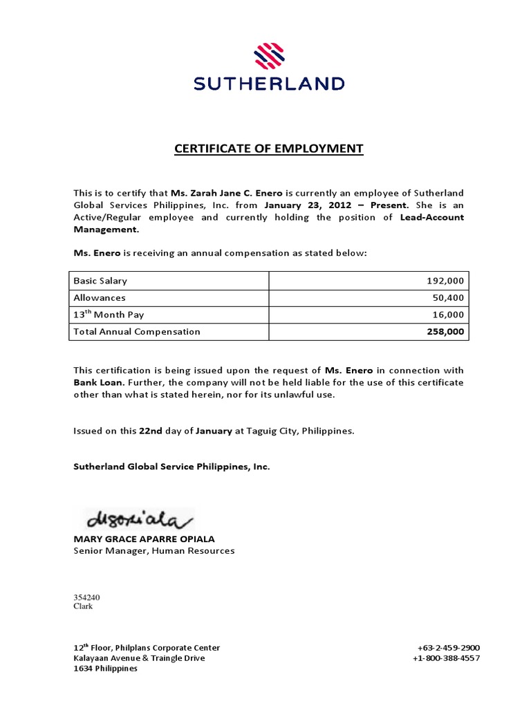 Certificate of Employment 16k | PDF