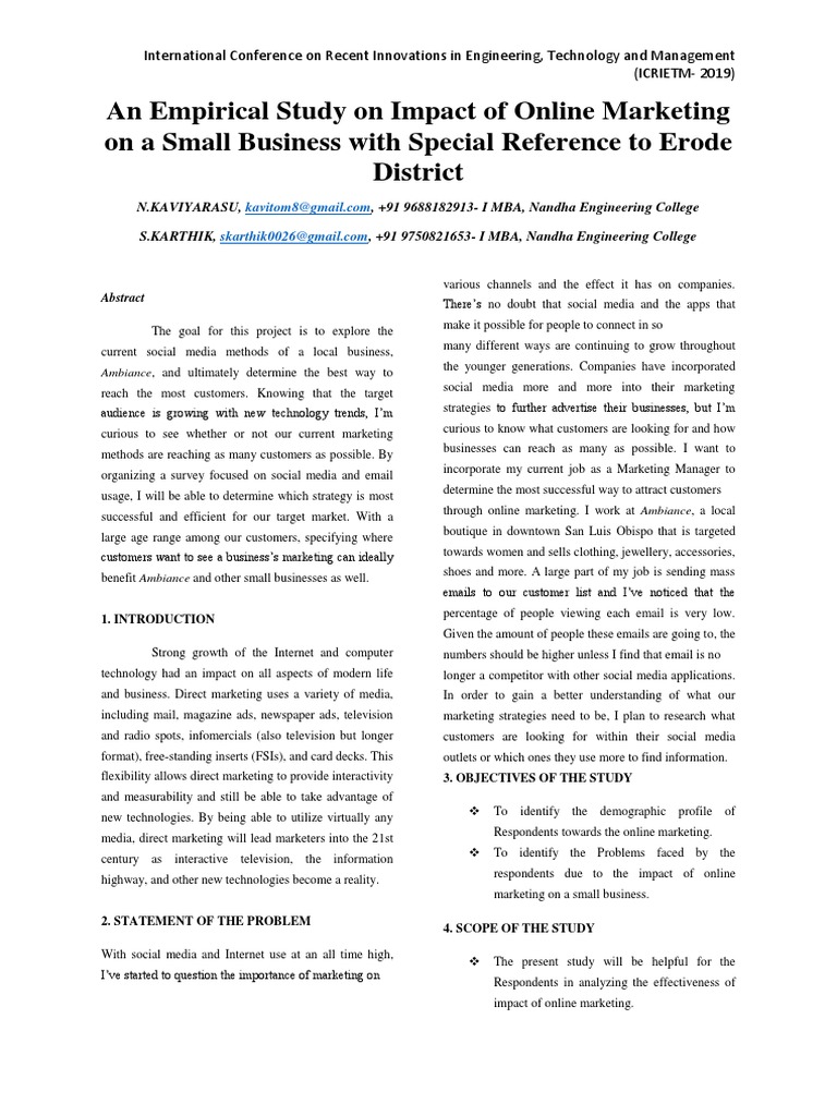 Impact of Online Marketing on Small Businesses | PDF | Sampling ...