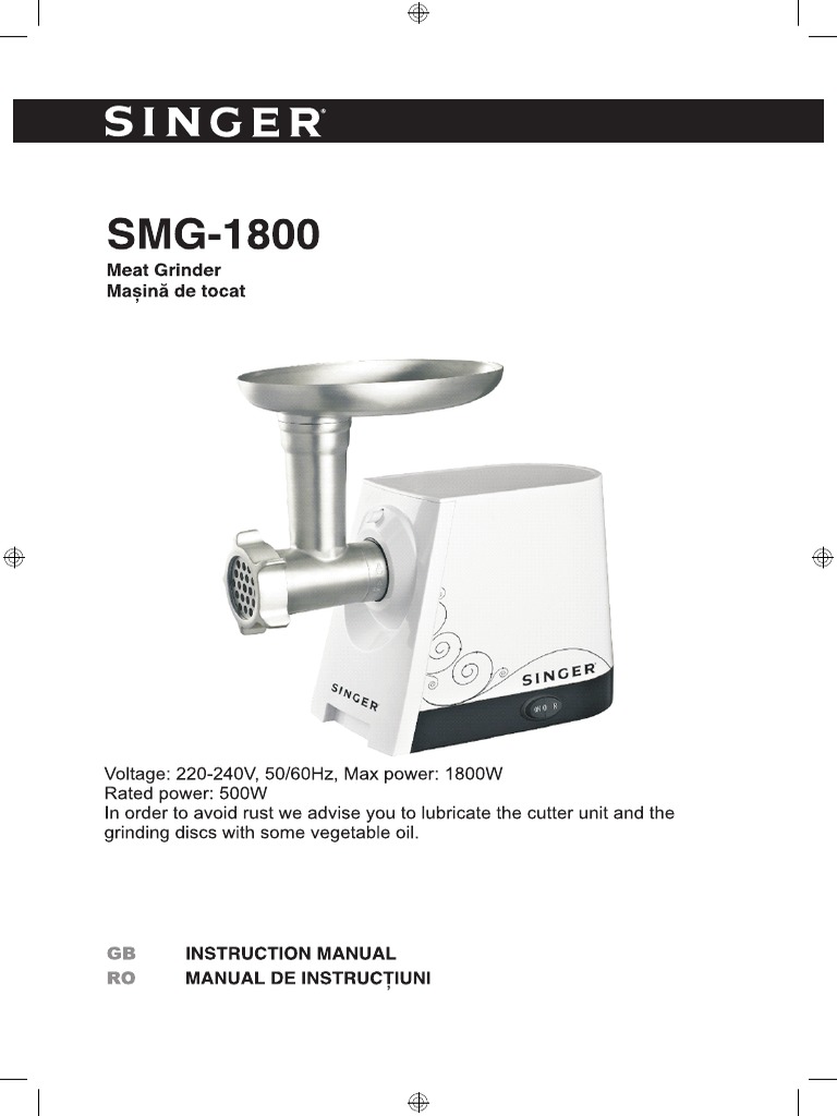 Singer Masina de Tocat Carne SMG - 1800 Manual de Instructiuni | PDF